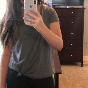 Grey v neck tied up tee.